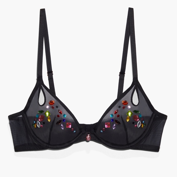 Savage X Fenty Other - NWT Savage Fenty Carnival Unlined Tricot Plunge Bra Jeweled Black